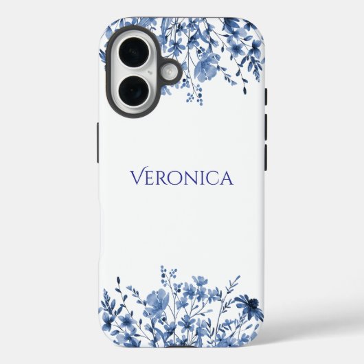 Elegant Blue Floral Personalized  Case-Mate iPhone Hülle (Rückseite)