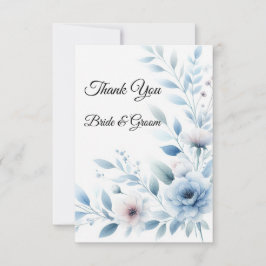 Elegant Blue Floral Photo Thank you Card Dankeskarte