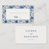 Elegant Blue Floral Platzkarte (Vorne/Hinten)