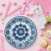 Elegant Blue Floral Pottery Inspiriert Pappteller (Party)