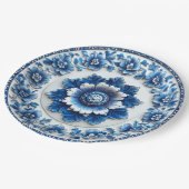 Elegant Blue Floral Pottery Inspiriert Pappteller (Schrägansicht)