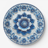 Elegant Blue Floral Pottery Inspiriert Pappteller (Vorderseite)