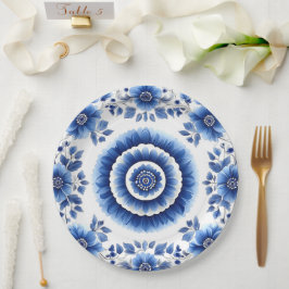Elegant Blue Floral Pottery Inspiriert Pappteller