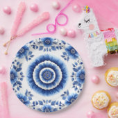 Elegant Blue Floral Pottery Inspiriert Pappteller (Party)