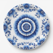 Elegant Blue Floral Pottery Inspiriert Pappteller (Vorderseite)