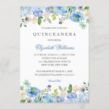 Elegant Blue Floral Quinceanera