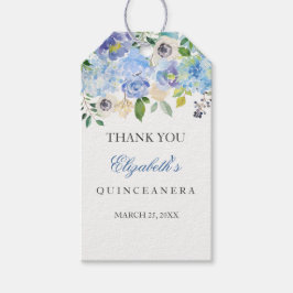Elegant Blue Floral Quinceanera Gefältchen Geschenkanhänger