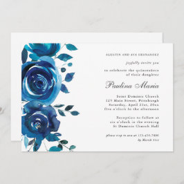 Elegant Blue Floral Quinceañera Invitation Einladung