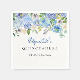 Elegant Blue Floral Quinceanera Napkin Serviette