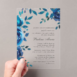 Elegant Blue Floral Quinceñera Acryleinladungen