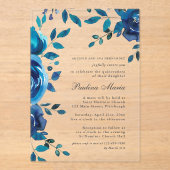Elegant Blue Floral Quinceñera Acryleinladungen (Vorderseite)