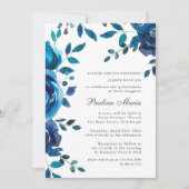 Elegant Blue Floral Quinceñera Einladung (Vorderseite)