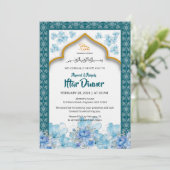 Elegant Blue Floral Ramadan Iftar Invitation Einladung (Stehend Vorderseite)