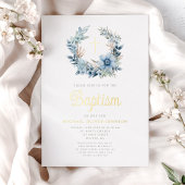 Elegant Blue Floral Religious Boy Baptism Gold Folieneinladung