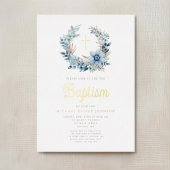 Elegant Blue Floral Religious Boy Baptism Gold Folieneinladung