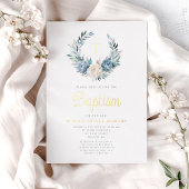 Elegant Blue Floral Religious Cross Boy Taufe Folieneinladung