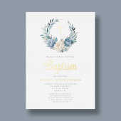 Elegant Blue Floral Religious Cross Boy Taufe Folieneinladung