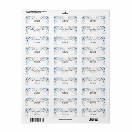 Elegant Blue Floral Return Address Labels (Vorne)