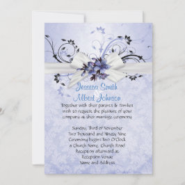 Elegant Blue Floral Ribbon Damask Wedite Einladung