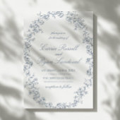 Elegant Blue Floral Roses Fine Line Art Wedding Einladung