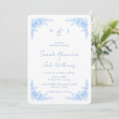 Elegant Blue Floral Rounded Wedding Website Einladung (Stehend Vorderseite)