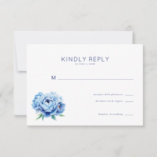 Elegant Blue Floral RSVP Card (Vorderseite)