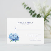Elegant Blue Floral RSVP Card (Stehend Vorderseite)