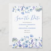 Elegant Blue Floral Save The Date (Vorderseite)