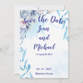 Elegant Blue Floral Save the Date Einladung (Vorderseite)
