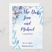 Elegant Blue Floral Save the Date Einladung (Vorne/Hinten)