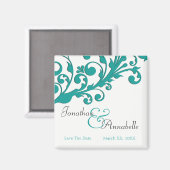Elegant Blue Floral Save the Date Magnet (Vorderseite/Rückseite)