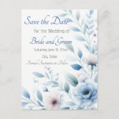Elegant Blue Floral Save the Date Postkarte (Vorderseite)