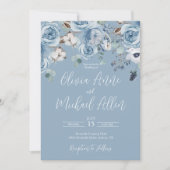 Elegant Blue Floral Script Einladung zur Hochzeit (Vorderseite)