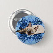 Elegant Blue Floral Siamese Katze Hübsch Feline Button (Vorne & Hinten)