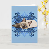 Elegant Blue Floral Siamese Katze Hübsch Feline Karte (Gelbe Blume)