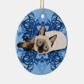 Elegant Blue Floral Siamese Katze Hübsch Feline Keramikornament (Rechts)