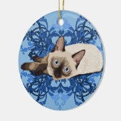 Elegant Blue Floral Siamese Katze Hübsch Feline Keramikornament (Links)