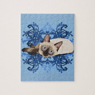 Elegant Blue Floral Siamese Katze Hübsch Feline Puzzle