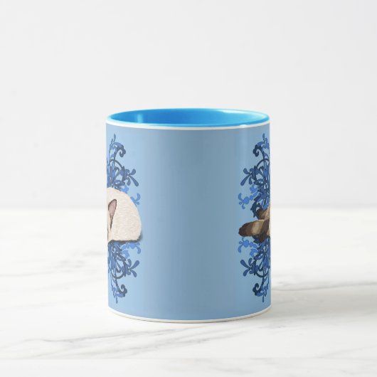 Elegant Blue Floral Siamese Katze Hübsch Feline Tasse (Zentrum)