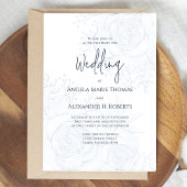 Elegant Blue Floral Simple Classic Blue | QR Code  Einladung