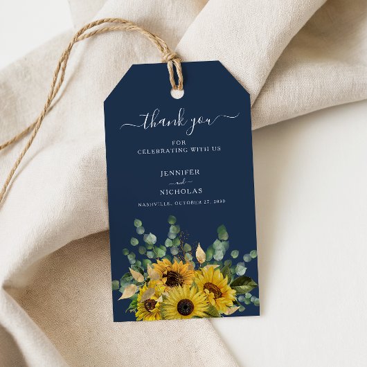 Elegant Blue Floral Sunflowers Hochzeit Geschenkanhänger