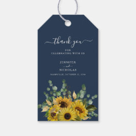 Elegant Blue Floral Sunflowers Hochzeit Geschenkanhänger