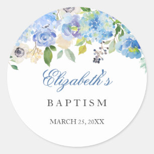 Elegant Blue Floral Taufen Christening Sticker