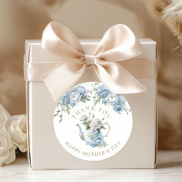 Elegant Blue Floral Tea Party Thank You  Runder Aufkleber