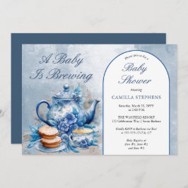 Elegant Blue Floral Tea Set Babydusche Tee Einladung