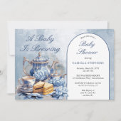 Elegant Blue Floral Tea Set Babydusche Tee Einladung (Vorderseite)