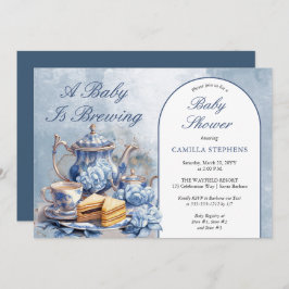 Elegant Blue Floral Tea Set Babydusche Tee Einladung