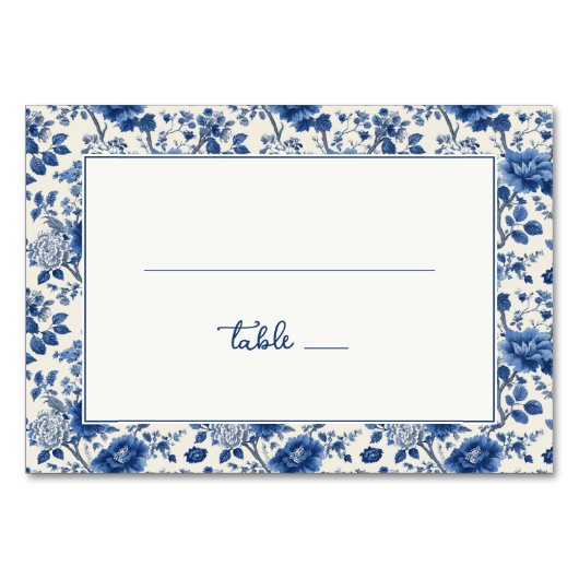 Elegant Blue Floral Tischnummer (Vorderseite)