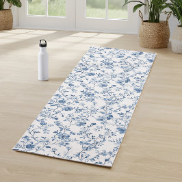 Elegant Blue Floral Toile Botanical Pattern Yogamatte