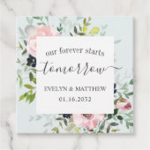 Elegant Blue Floral Unser ewig beginnt morgen Geschenkanhänger (Vorderseite)